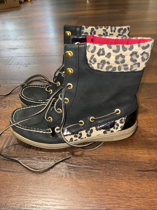 Sperry Shoes - SPERRY TOP-SIDER HIGH TOP BOOTS Black LEOPARD Leather Lace-Up SZ 7.5